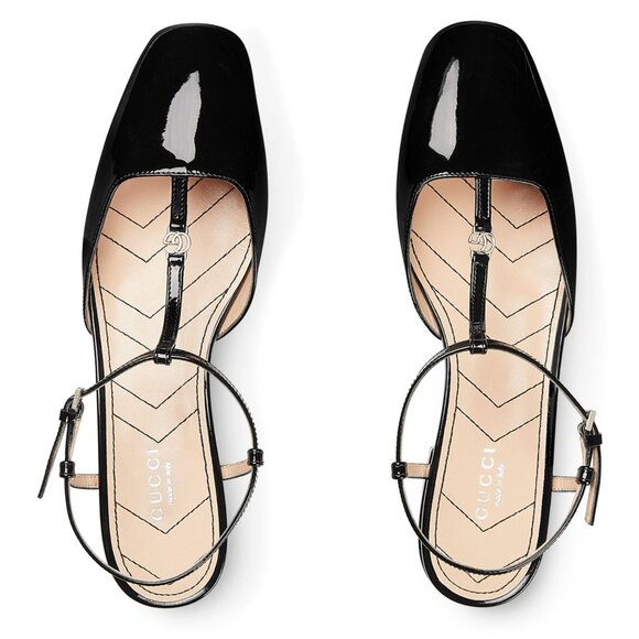 GUCCI SHOES T-STRAP BLACK LEATHER BALLET FLATS w DOUBLE G LOGO sz 39 9 - Picture 3 of 16